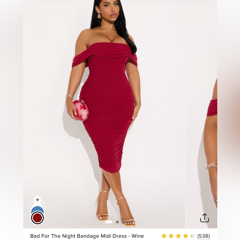 Fashion Nova Off-Shoulder Midi Dress - Red